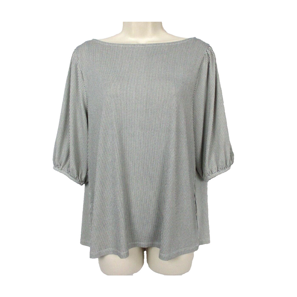 H&M Top Womens Medium Black White Polka dot Slinky Travel Knit Career Blouse NEW